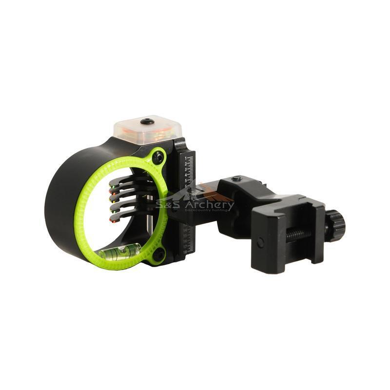 Montana Black Gold Rush archery sight with PhotoChromatic Technology and SkyCoil, lime green and black bow sight