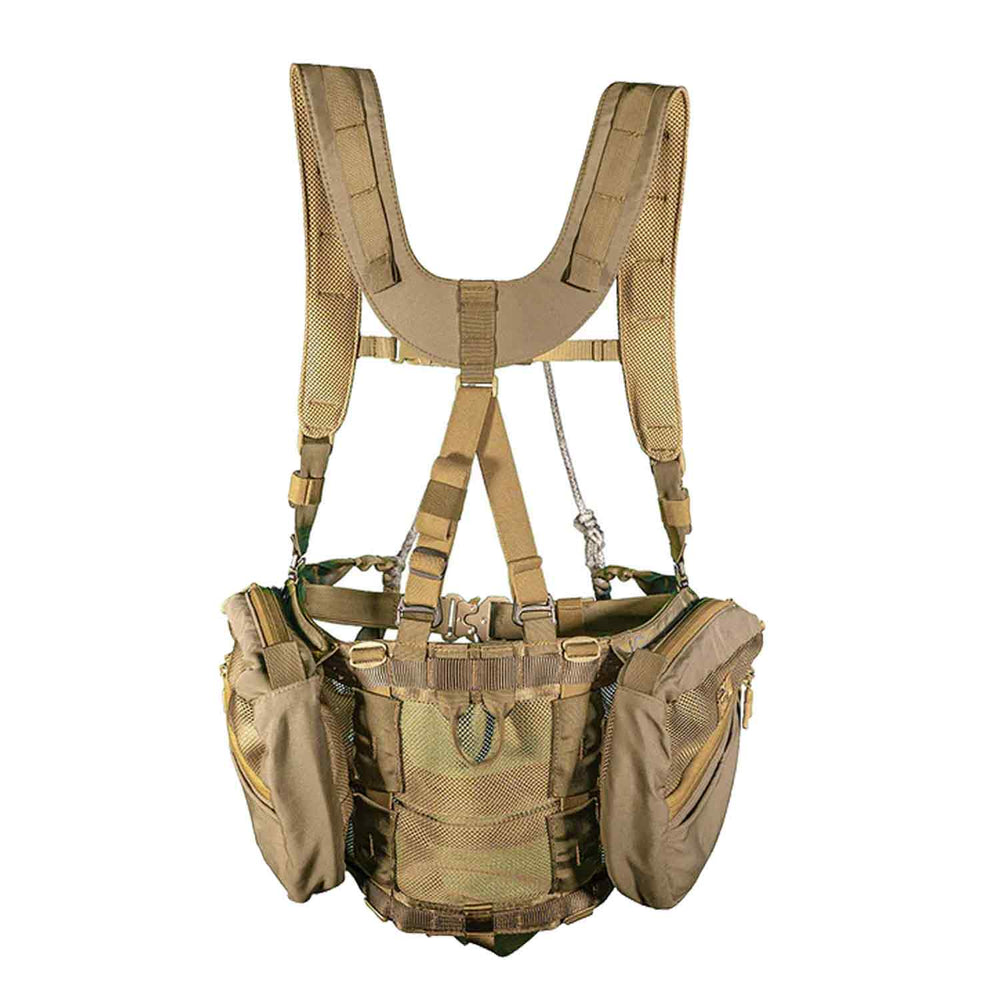Tethrd Ultralock Saddle tan hunting pack with shoulder straps and gear pockets