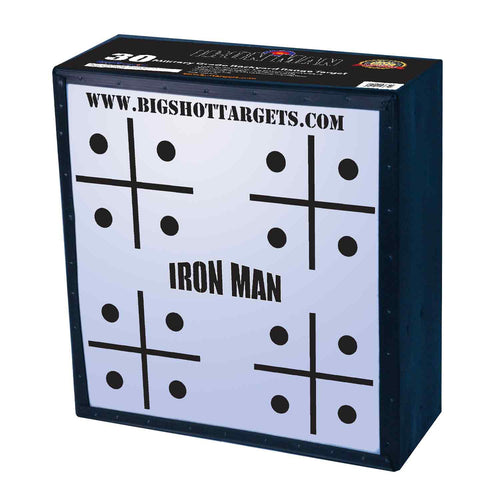 BIGshot Iron Man 30 inch Personal Range archery target with grid pattern and aiming points