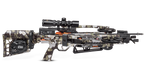 Wicked Ridge Fury 410 De-cock crossbow with scope mounted on camouflage stock