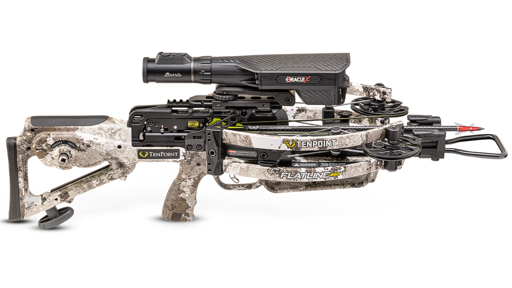 TenPoint Flatline 460 Oracle X crossbow with rangefinding scope and camo stock for hunting