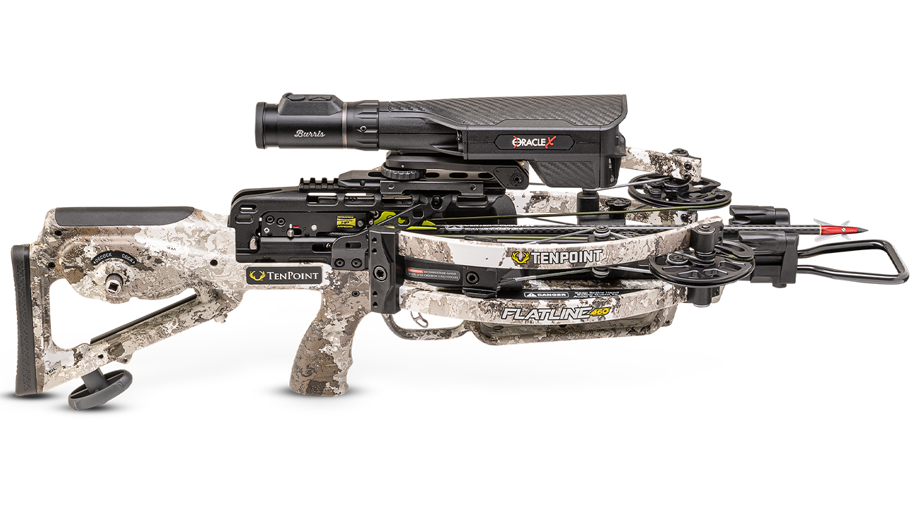 TenPoint Flatline 460 Oracle X crossbow with rangefinding scope and camo stock for hunting