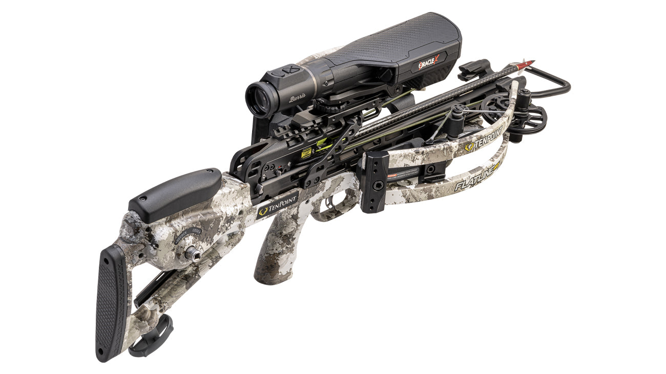 TenPoint Flatline 460 Oracle X crossbow with rangefinding scope and reverse-draw design for precision hunting