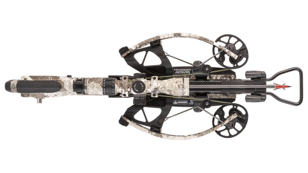 TenPoint Flatline 460 crossbow with reverse-draw platform design and precision hunting scope