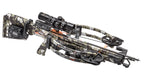 Wicked Ridge Fury 410 De-cock crossbow with camouflage finish and scope mounted on white background
