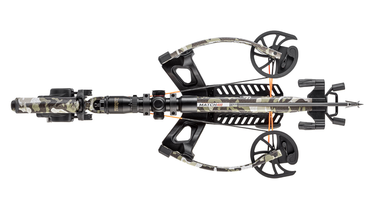 Wicked Ridge Fury 410 De-cock crossbow overhead view showing forward-draw design and de-cock technology