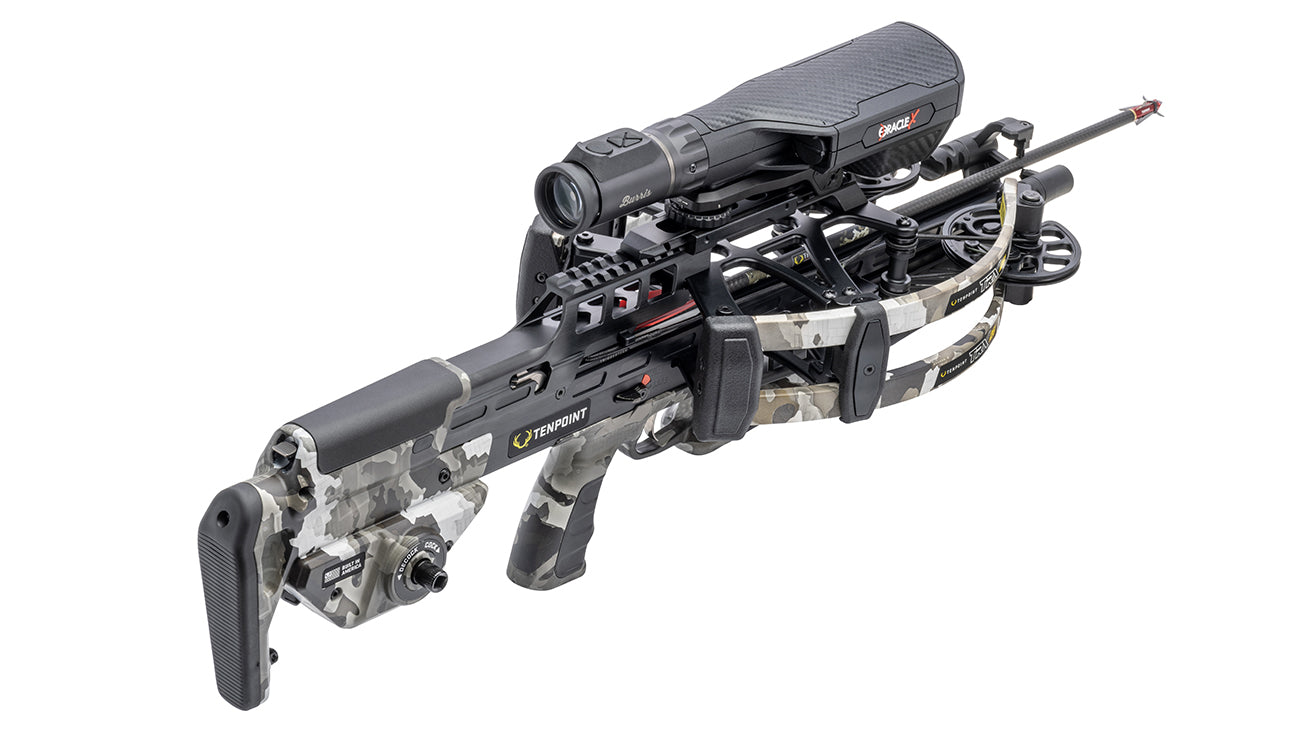 TenPoint TRX 26 Oracle X crossbow with rangefinding scope and reverse-draw design for hunting and competitive shooting