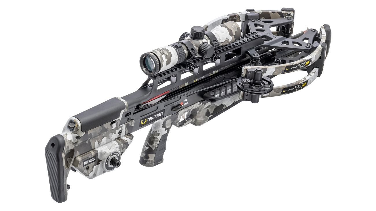 TenPoint TX 28 crossbow with scope, 410 FPS forward-draw design for hunting and target shooting