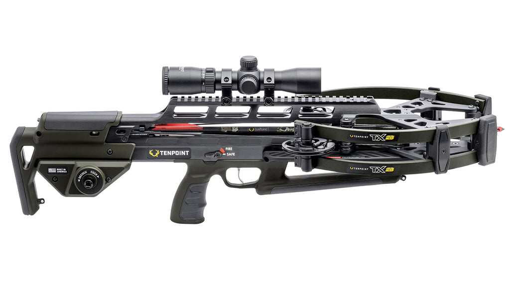 TenPoint TX 28 crossbow with scope, 410 FPS forward-draw design for hunting