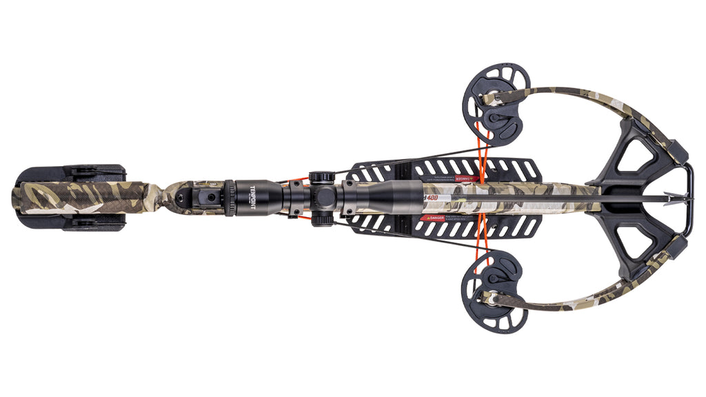 Wicked Ridge Invader M1 crossbow with forward-draw design, dual wheels, and camo finish for hunting
