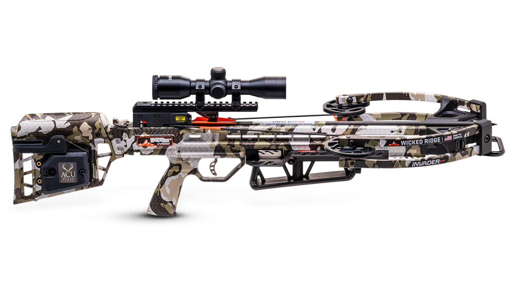 Wicked Ridge Invader M1 crossbow with scope and accessories displayed on white background