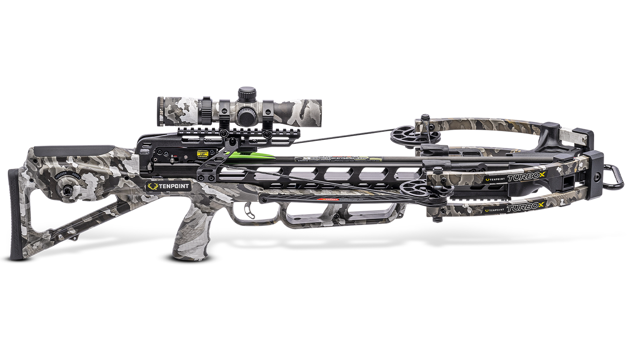 TenPoint Turbo X crossbow premium forward-draw hunting crossbow with scope and camouflage finish
