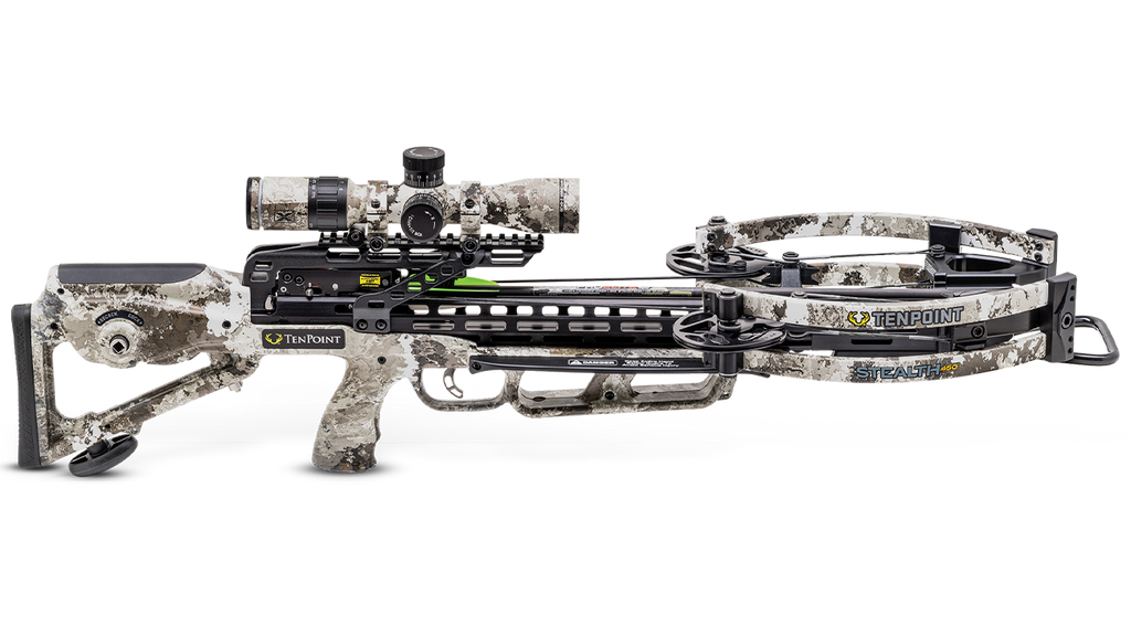 TenPoint Stealth 450 crossbow with scope and accessories, 450 FPS forward-draw crossbow