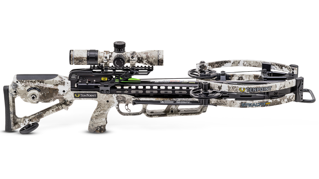 TenPoint Stealth 450 crossbow with scope and accessories, 450 FPS forward-draw crossbow
