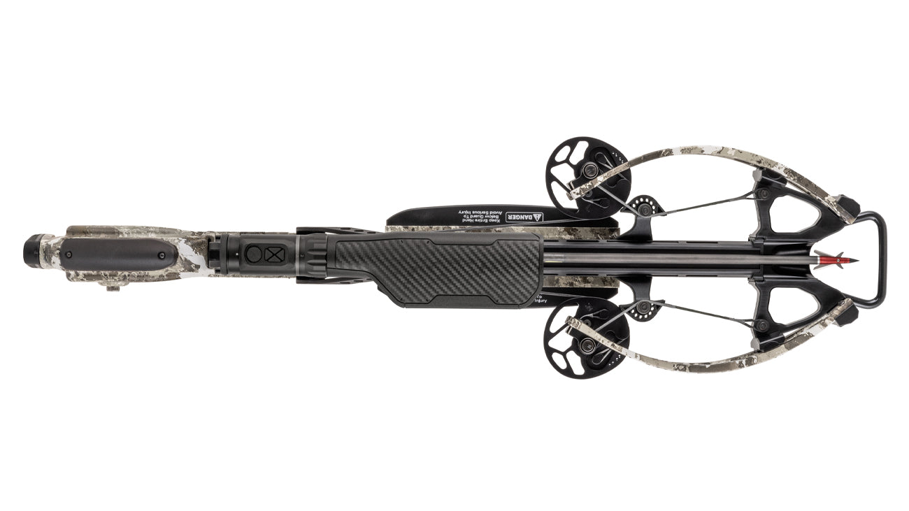 TenPoint Stealth 450 Oracle X crossbow top view showing rangefinding technology and precision engineering