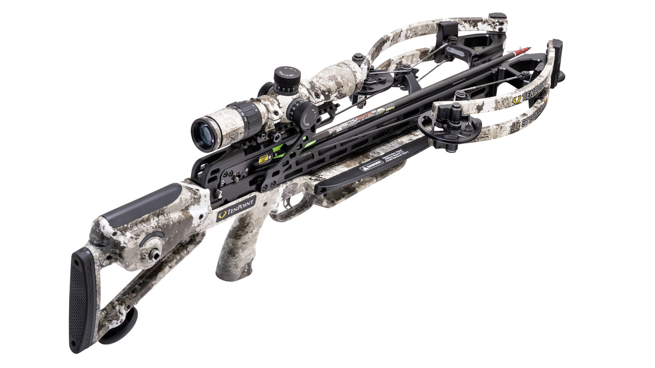 TenPoint Stealth 450 crossbow with scope, forward-draw design, 450 FPS speed for hunting