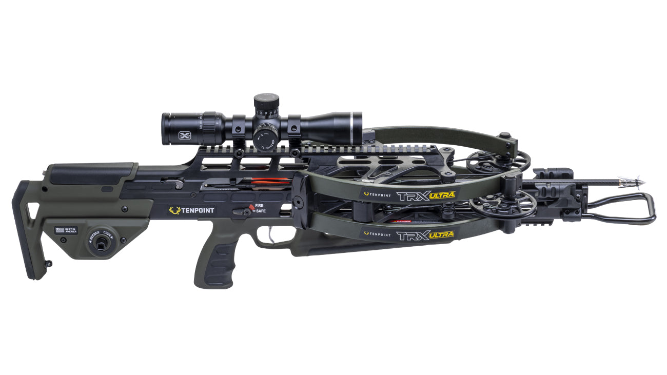 TenPoint TRX Ultra crossbow with reverse-draw technology and precision scope for hunting and target shooting