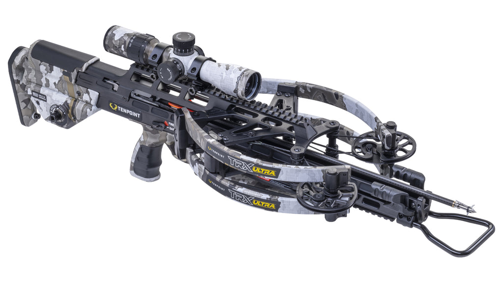 TenPoint TRX Ultra crossbow with scope and tactical stock, precision reverse-draw design for hunting