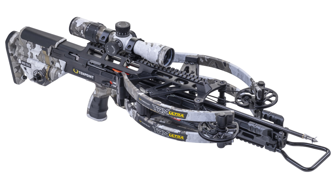 TenPoint TRX Ultra crossbow with scope and tactical stock, precision reverse-draw design for hunting