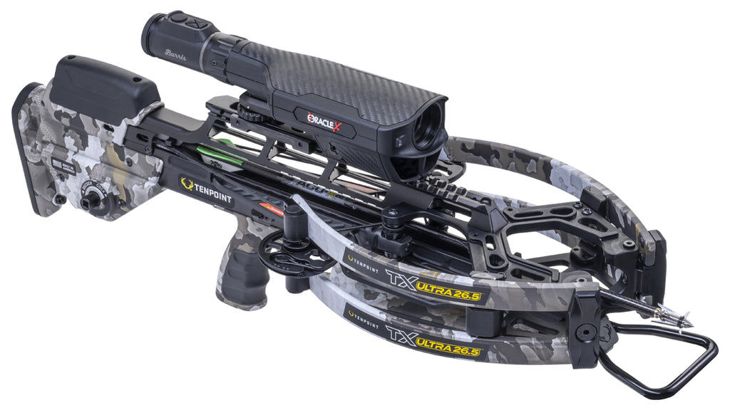 TenPoint TX Ultra 26.5 Oracle X crossbow with rangefinding scope and camo finish for hunting