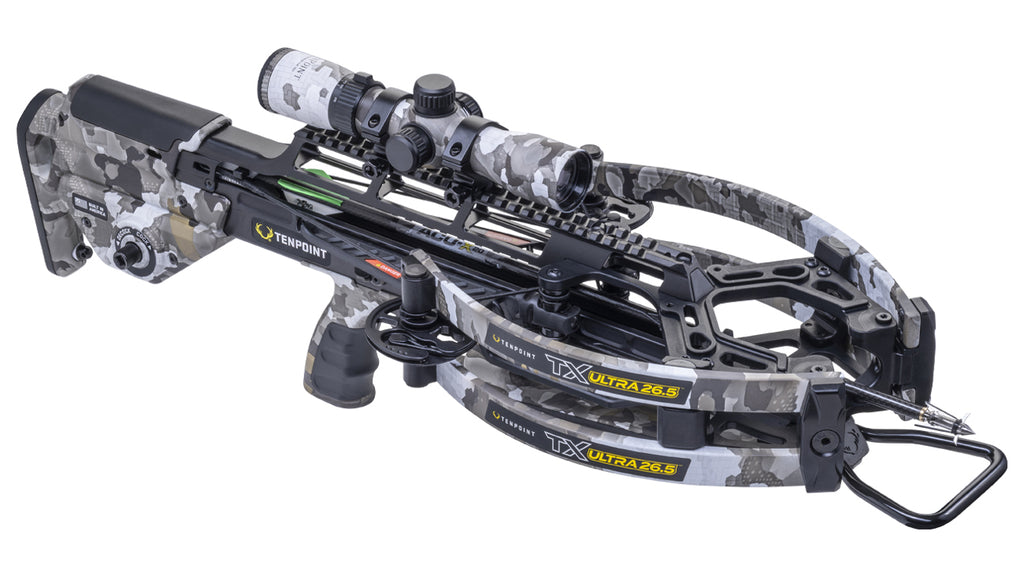 TenPoint TX Ultra 26.5 crossbow with scope mounted on white background