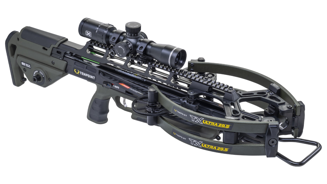 TenPoint TX Ultra 29.5 crossbow with scope and accessories for hunting and competition shooting