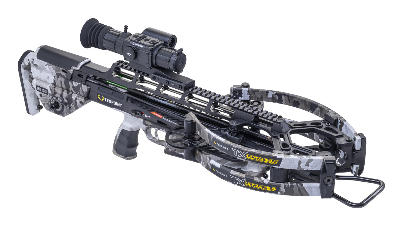 TenPoint TX Ultra 29.5 Vision crossbow with integrated video recording camera mounted on top