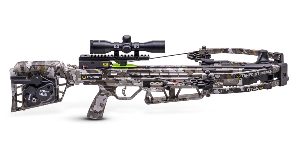 TenPoint Titan 400 crossbow with scope, 400 FPS forward-draw design for hunting