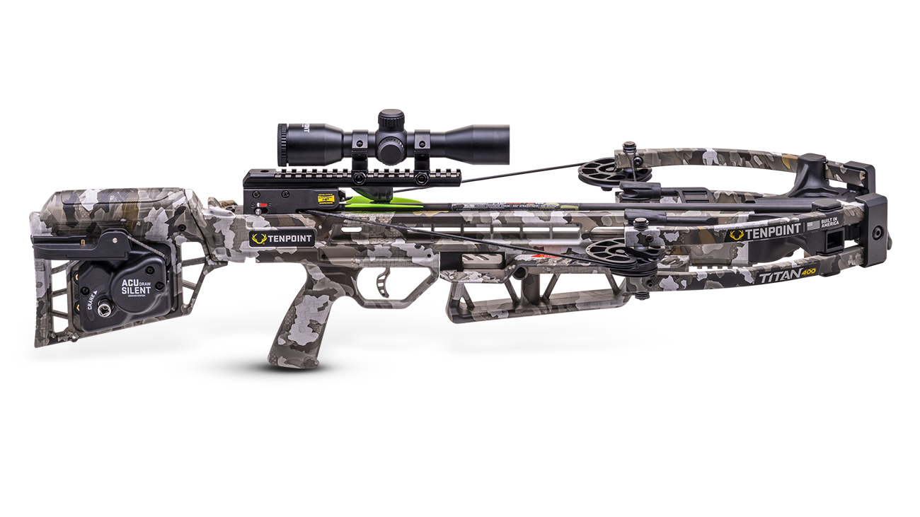 TenPoint Titan 400 crossbow with scope, 400 FPS forward-draw design for hunting