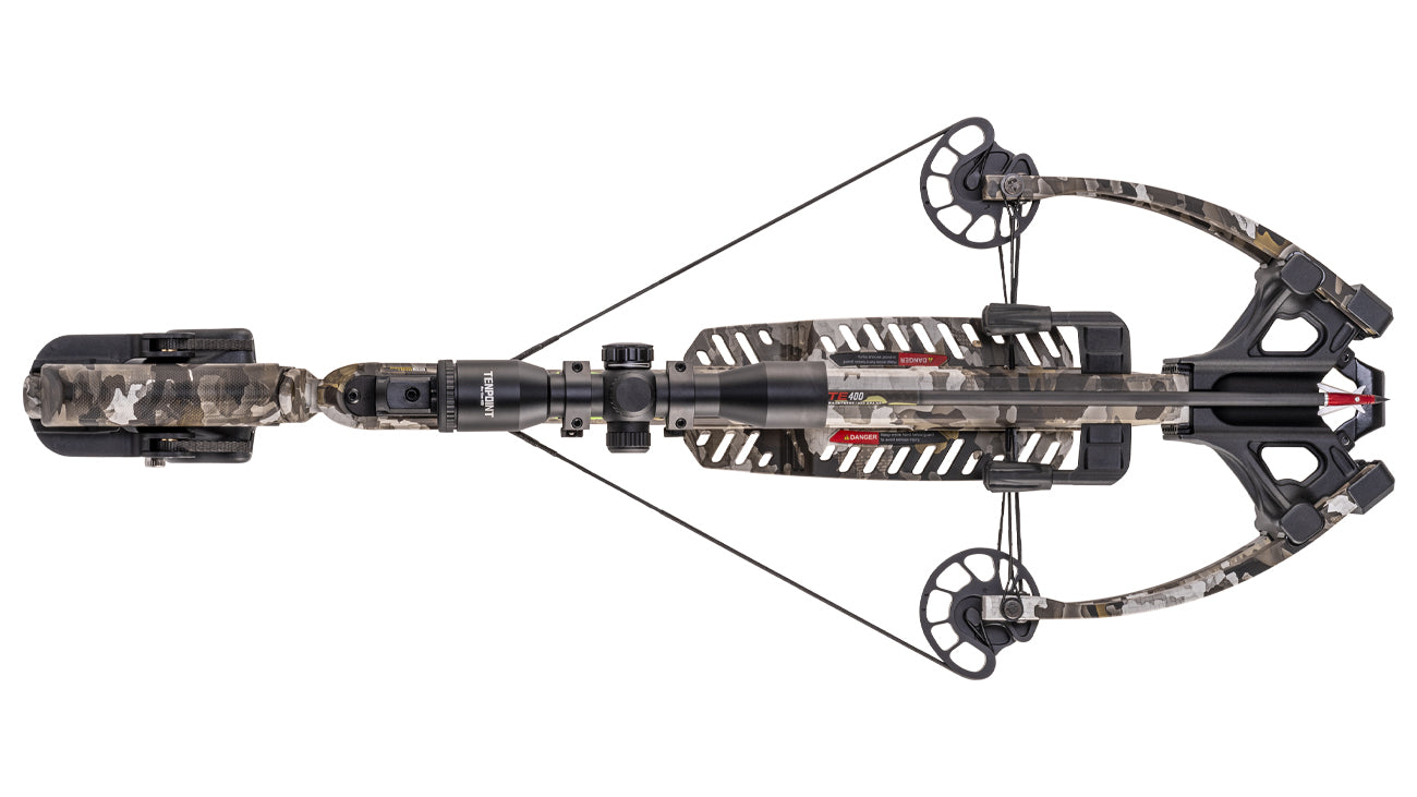 TenPoint Titan 400 crossbow top view showing 400 FPS velocity hunting crossbow design
