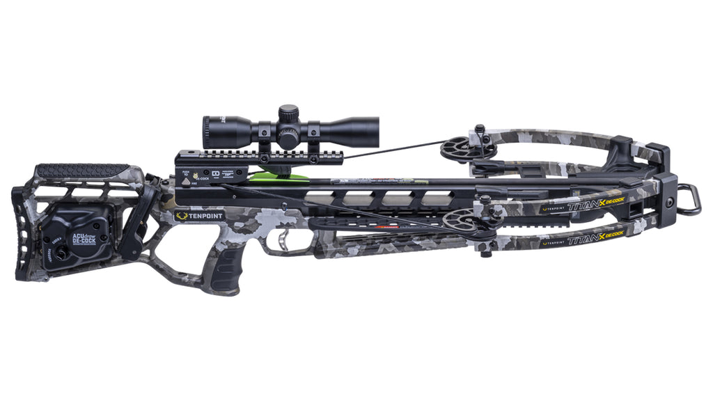 TenPoint Titan X de-cock crossbow with scope, 400 FPS forward-draw de-cock design