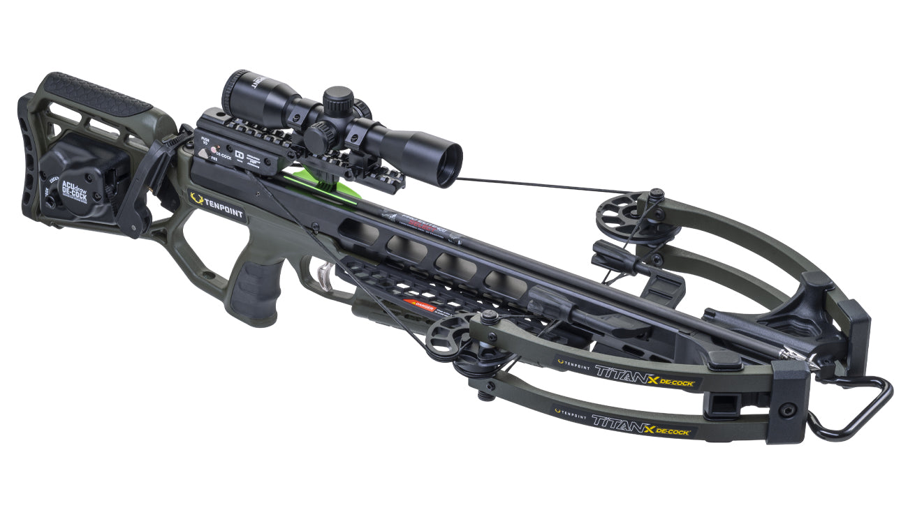 TenPoint Titan X de-cock crossbow with scope and accessories, 400 FPS forward-draw model for hunting