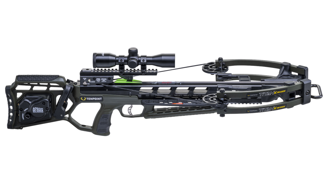 TenPoint Titan X de-cock crossbow with scope, 400 FPS forward-draw design for hunting
