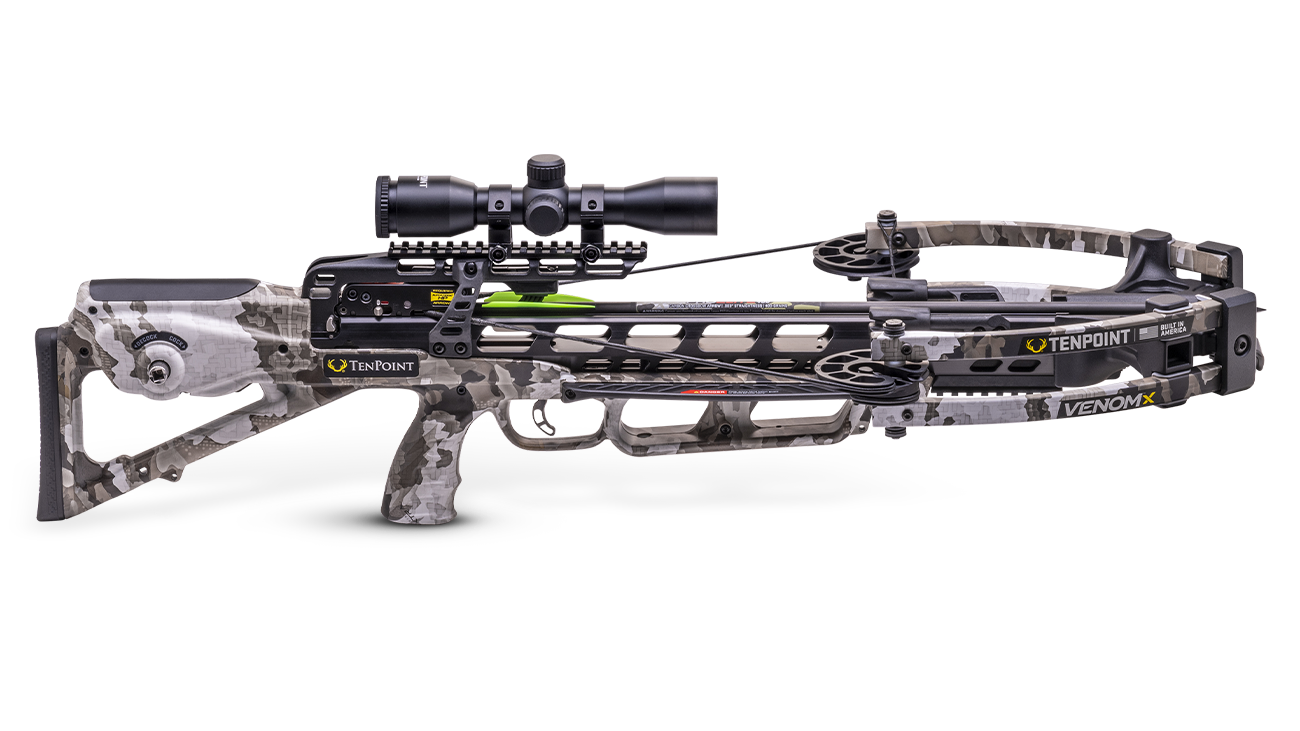 TenPoint Venom X crossbow 390 FPS forward-draw with scope and camo finish