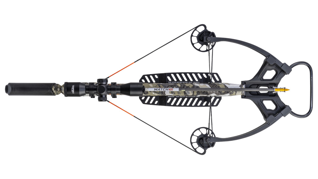 Wicked Ridge Warrior 400 crossbow with 400 FPS forward-draw design, top view showing bow assembly and limbs