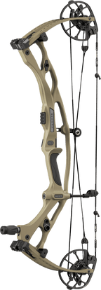Hoyt Carbon RX-10 bow with XTS Tuning System in tan color showing riser and HBX Gen 4 cam
